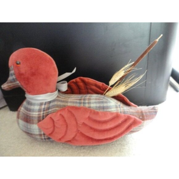 Vintage Handmade Tweed Plaid Duck Mallard Willow Brown Burnt Orange Fabric - Picture 9 of 9